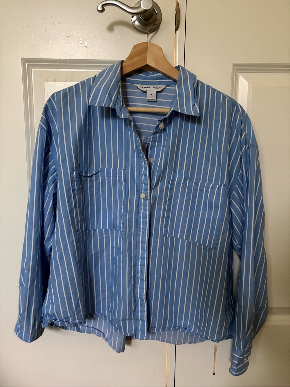 Cotton Blue and White Striped Button Down Shirt